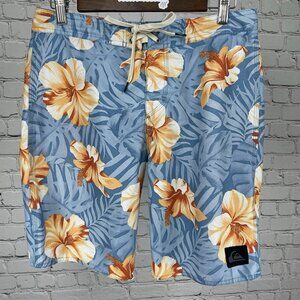 Quiksilver Blue Tropical Floral Dry Flight Board Shorts Swim Trunks Size 30